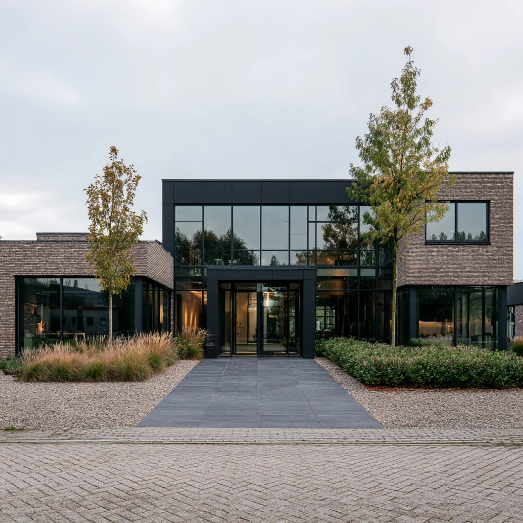 Modern kantoorpand met glazen entree